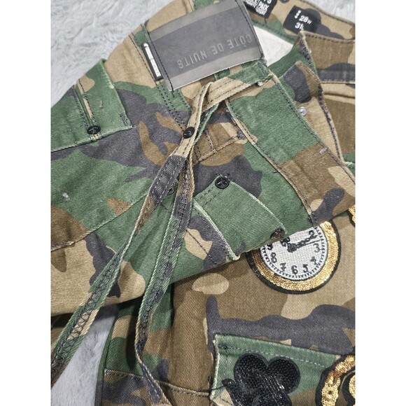 Cote De Nuits Mens 28x30 Camo Jeans Designer Sequin Patches Cargo Haute Couture - Picture 13 of 16